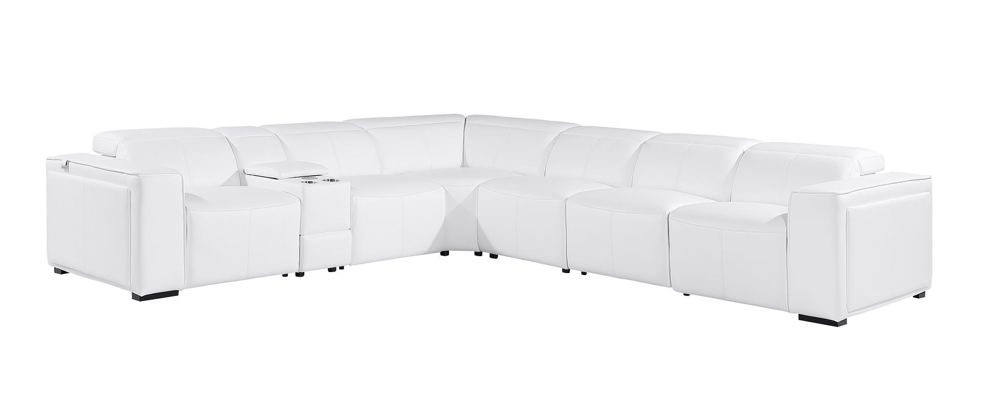 1224 Divanitalia 7-Piece L-Shaped Sectional Sofa in Top Grain Italian Leather with 4 Power Recliners & Power Headrests