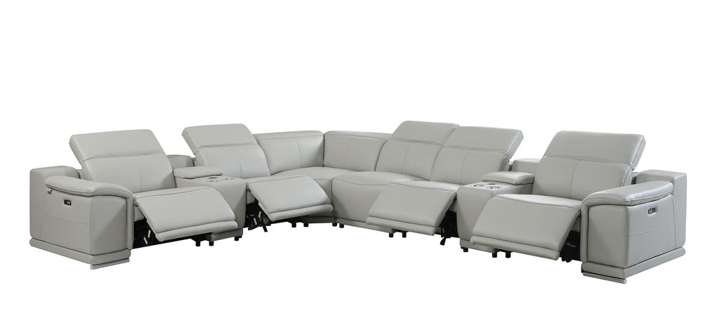 9762 Divanitalia 8-Piece L-Shaped Top Grain Italian Leather Sectional Sofa with 4 Power Recliners