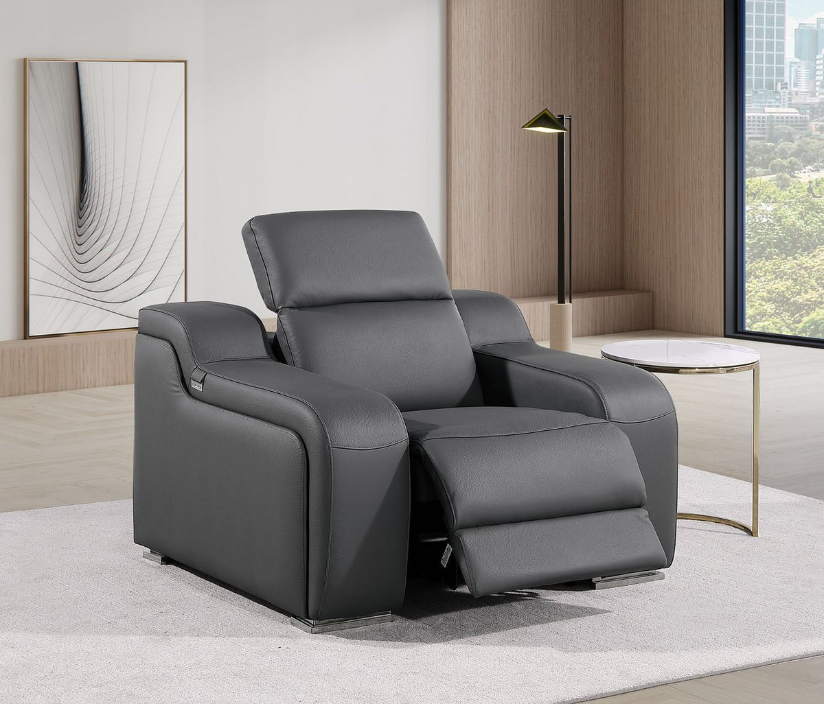 1116 Divanitalia Top Grain Italian Leather Power Reclining Chair with Power Headrests - Dark Grey - SKU 1116-DK_GREY-CH - view 2