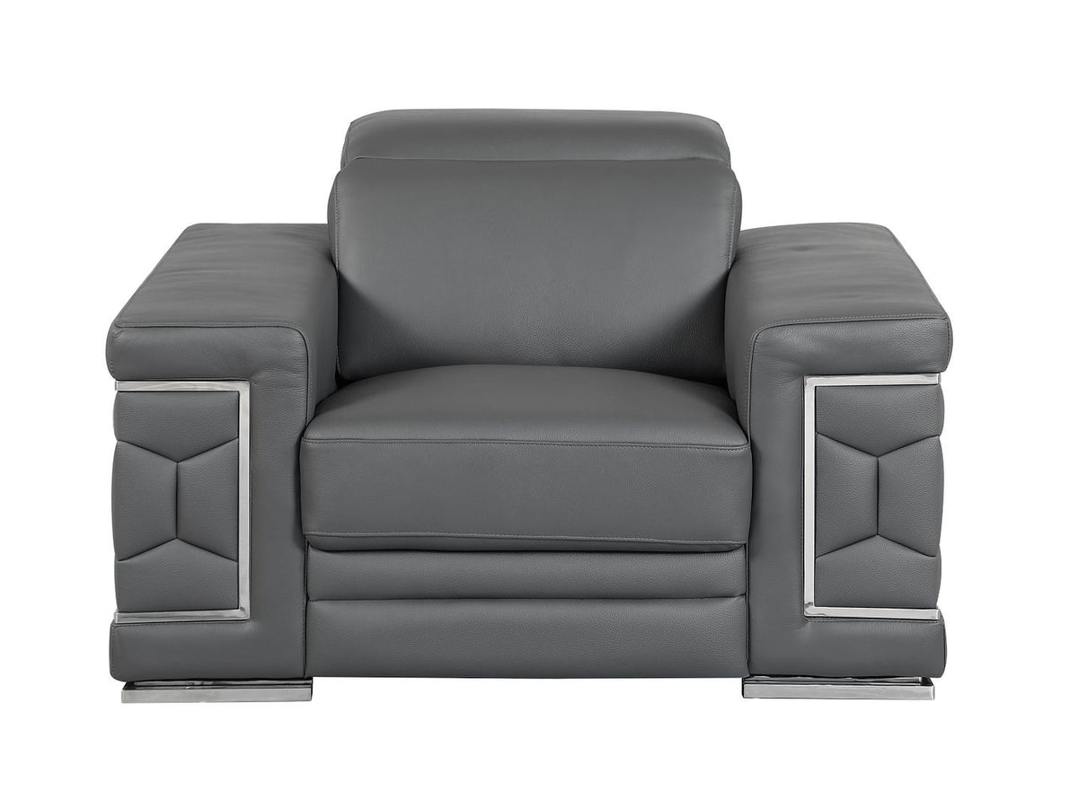 692 Divanitalia Chair with Adjustable Headrest in Top-grain Italian Leather - Dark Grey - SKU 692-CH-DARK GRAY
