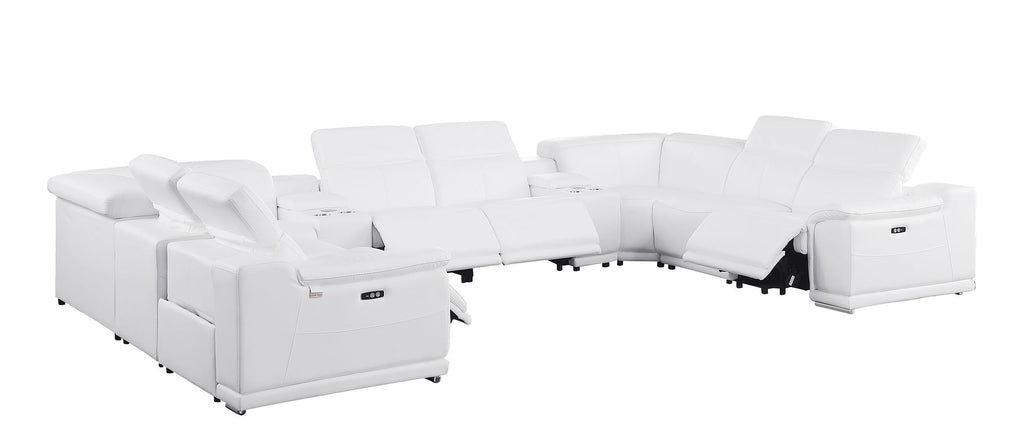 9762 Divanitalia 10-Piece U-Shaped Top Grain Italian Leather Sectional Sofa with 4 Power Recliners