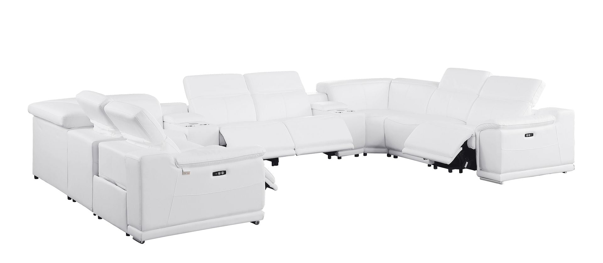 9762 Divanitalia 10-Piece U-Shaped Top Grain Italian Leather Sectional Sofa with 4 Power Recliners