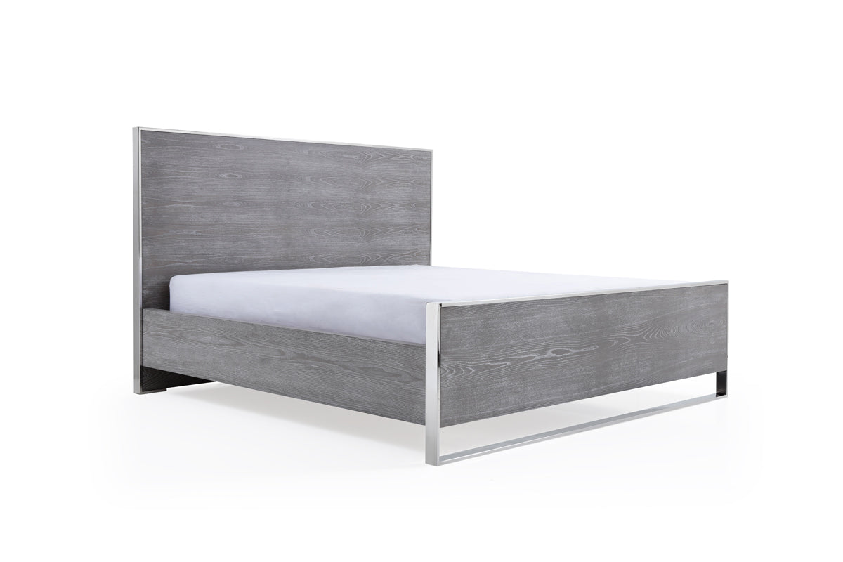 Eastern King Charlene Modern Grey Elm & Stainless Steel Bed