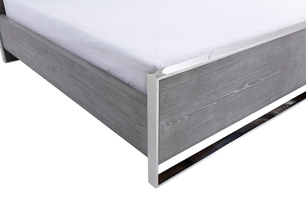 Eastern King Charlene Modern Grey Elm & Stainless Steel Bed