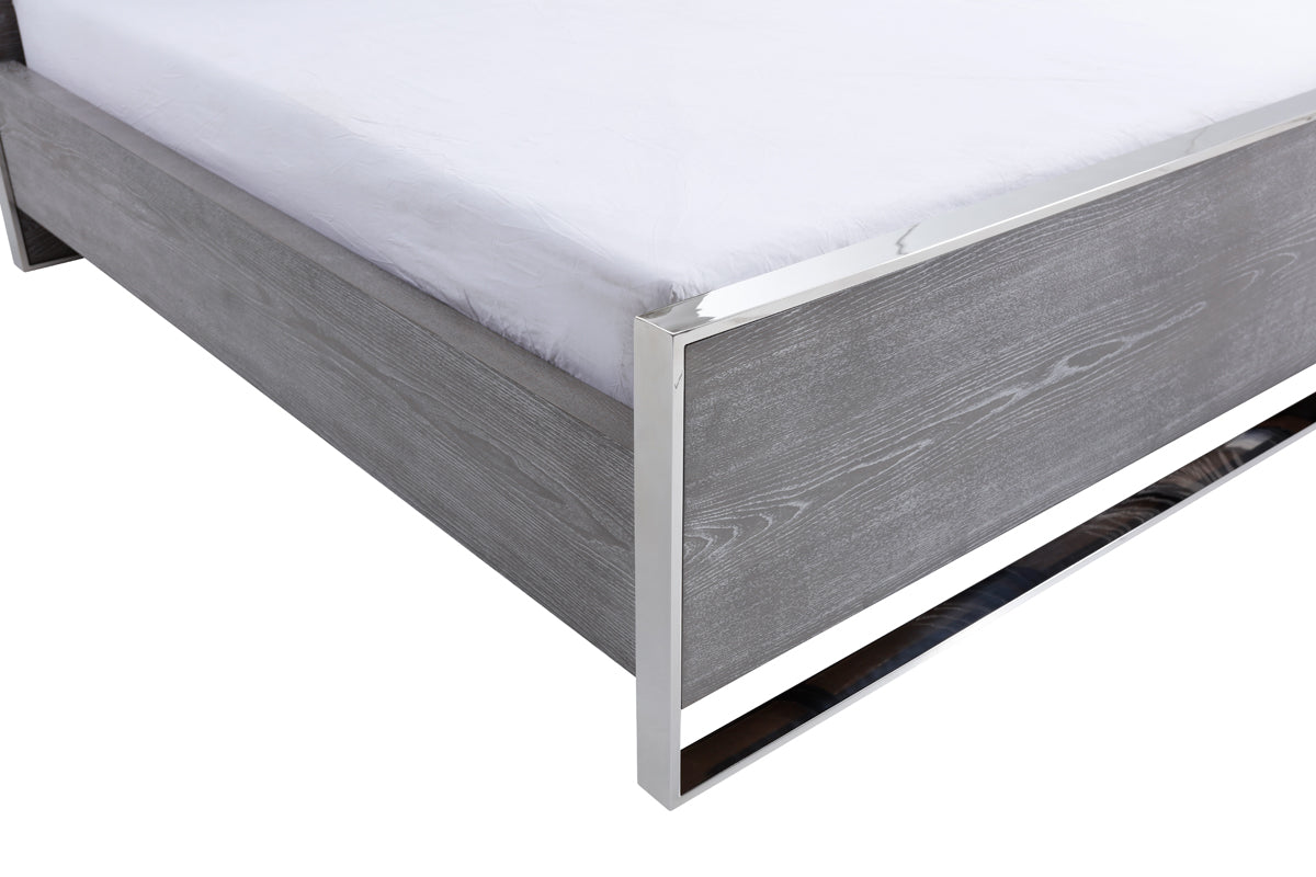 Eastern King Charlene Modern Grey Elm & Stainless Steel Bed