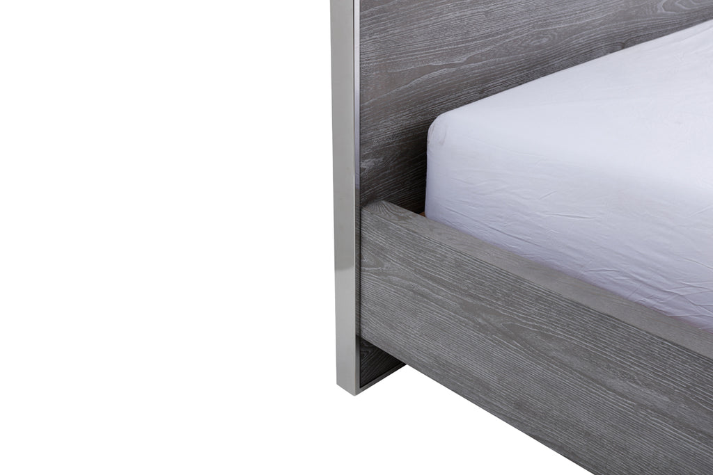 Eastern King Charlene Modern Grey Elm & Stainless Steel Bed