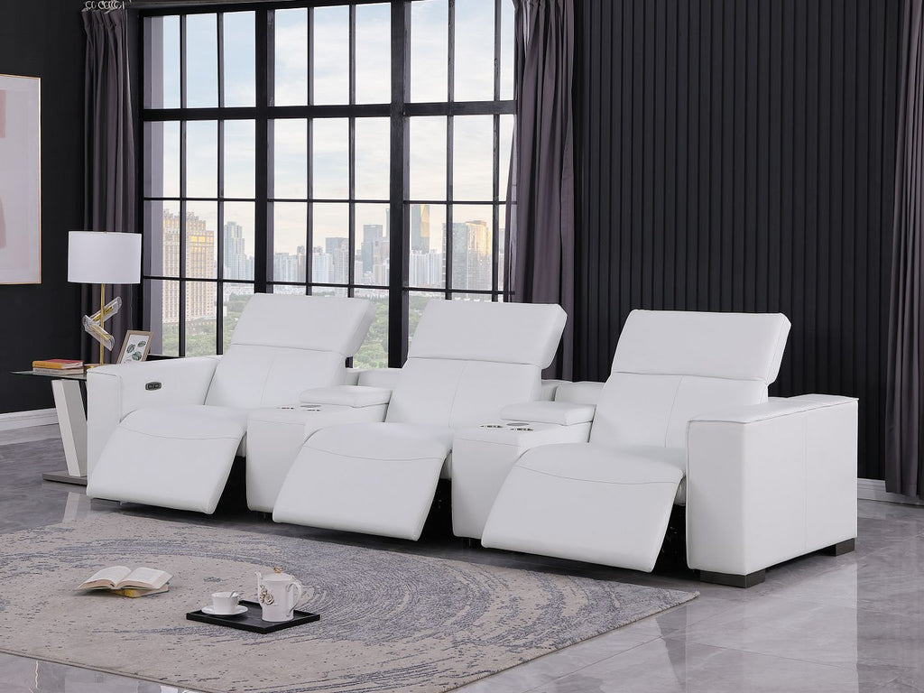 1208 Leather Sofa with 3 Power Recliners and Two Storage Consoles