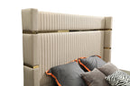 Queen Sterling Modern Beige Bonded Leather & Gold Bed