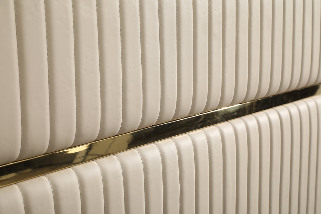 Queen Sterling Modern Beige Bonded Leather & Gold Bed