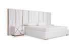 Queen Nixa Modern White Bonded Leather & Gold Bed
