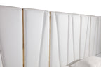 Queen Nixa Modern White Bonded Leather & Gold Bed