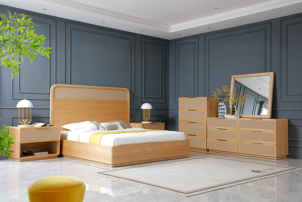 Eastern King Gavin - Modern Natural Ash + Rattan Bed - Modern Natural Ash + Rattan Bed