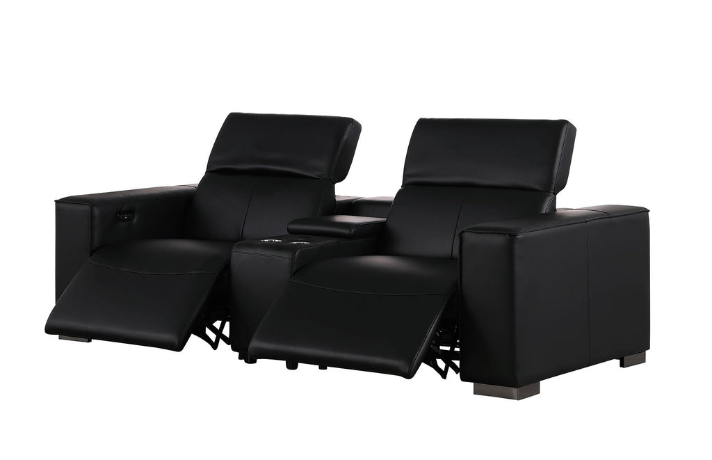 1208 Genuine Leather Dual Power Reclining Console Loveseat