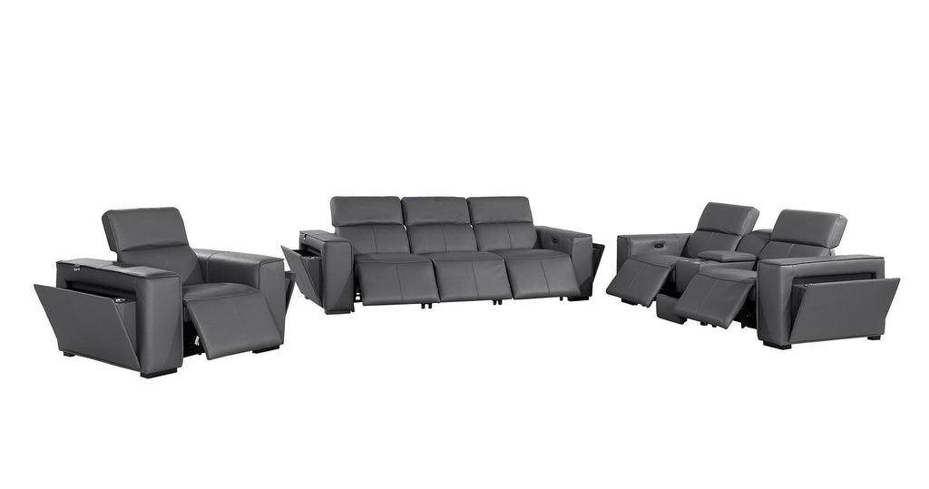 1224 Divanitalia 7-Piece Modular Power Reclining Sofa, Loveseat & Chair Set in Top Grain Italian Leather with 6 Power Recliners & Power Headrests - Dark Grey - SKU 1224-DK-GREY-7.6-HT-3PC - view 4