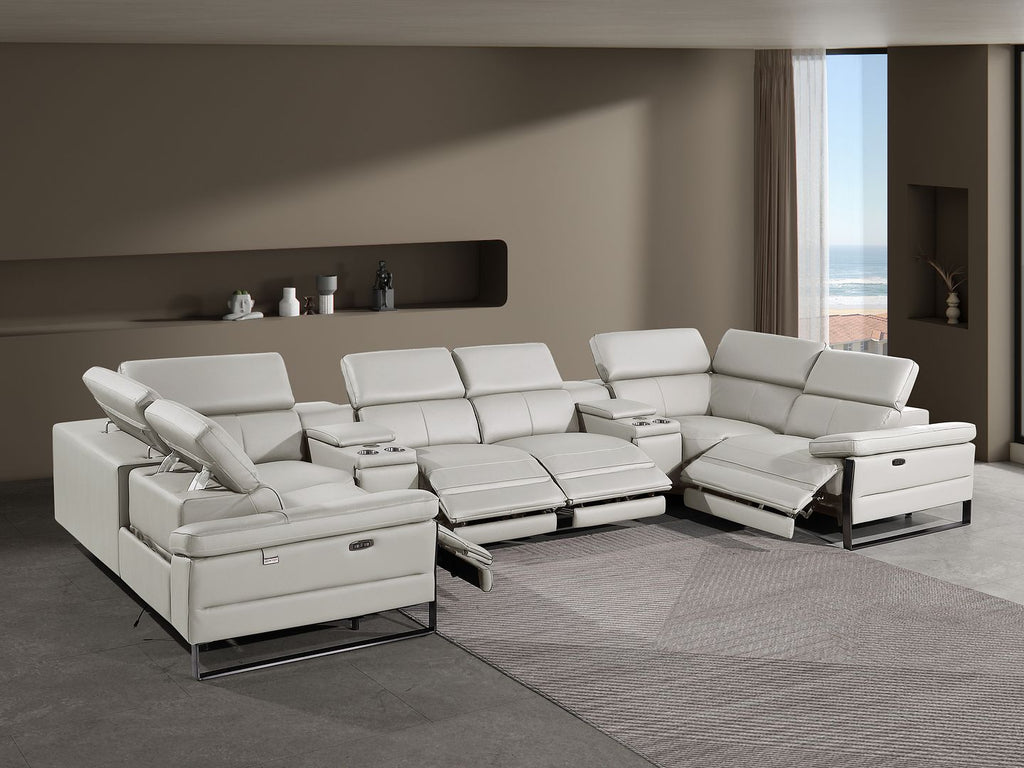 1246 Divanitalia 8-Piece U-Shaped Modular Power Reclining Sectional Sofa with 4 Power Recliners and Power Headrests - Top Grain Italian Leather