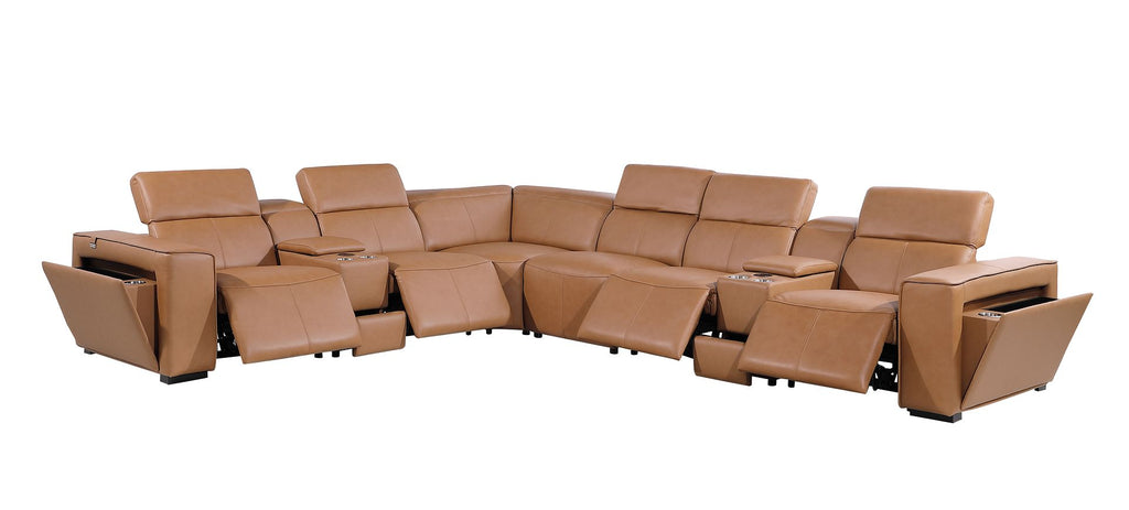 1224 Divanitalia 8-Piece L-Shaped Sectional Sofa in Top Grain Italian Leather with 4 Power Recliners & Power Headrests