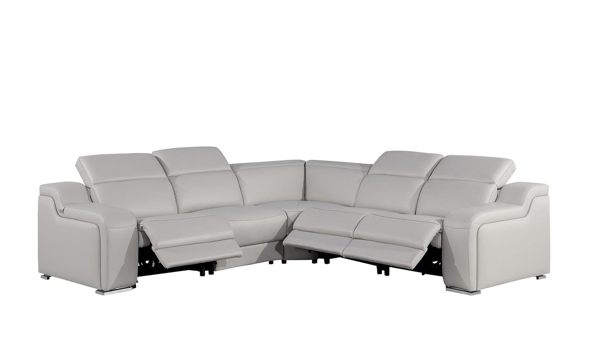 1116 Divanitalia 5-Piece L-Shaped Sectional Sofa in Top Grain Italian Leather with 3 Power Recliners & Power Headrests - Light Grey - SKU 1116-LT-GREY-5PC-3PWR-SECTIONAL- GROUP - view 3