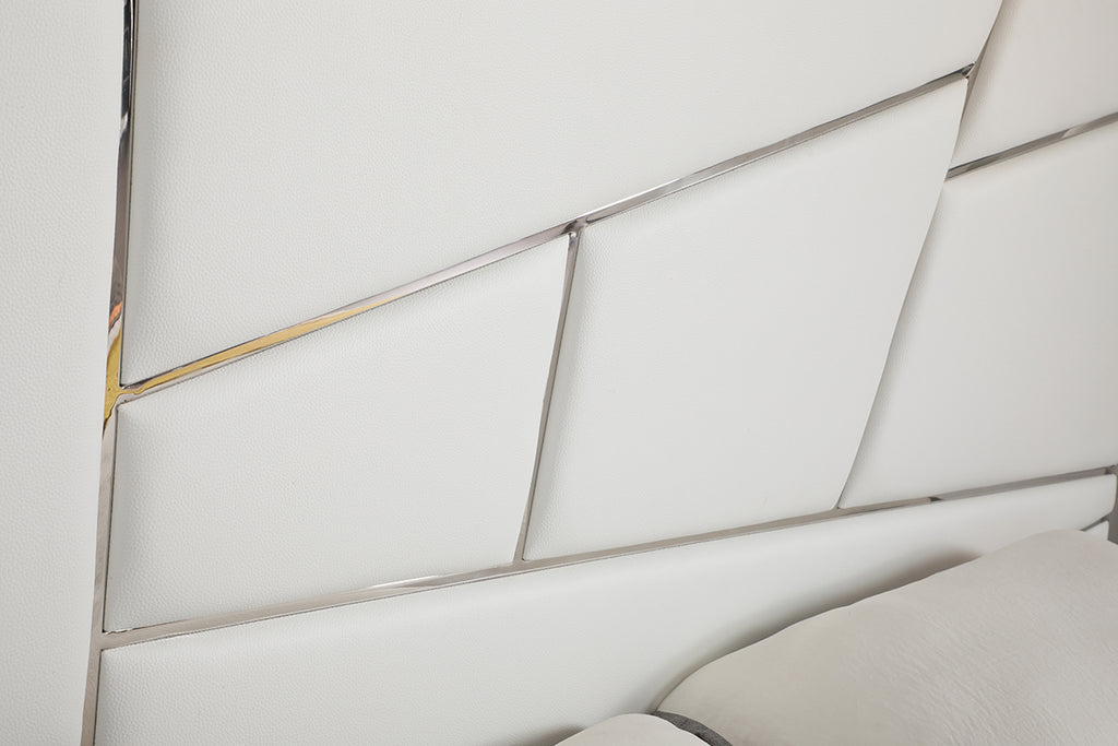 Queen Chrysler Modern White Bonded Leather Bed