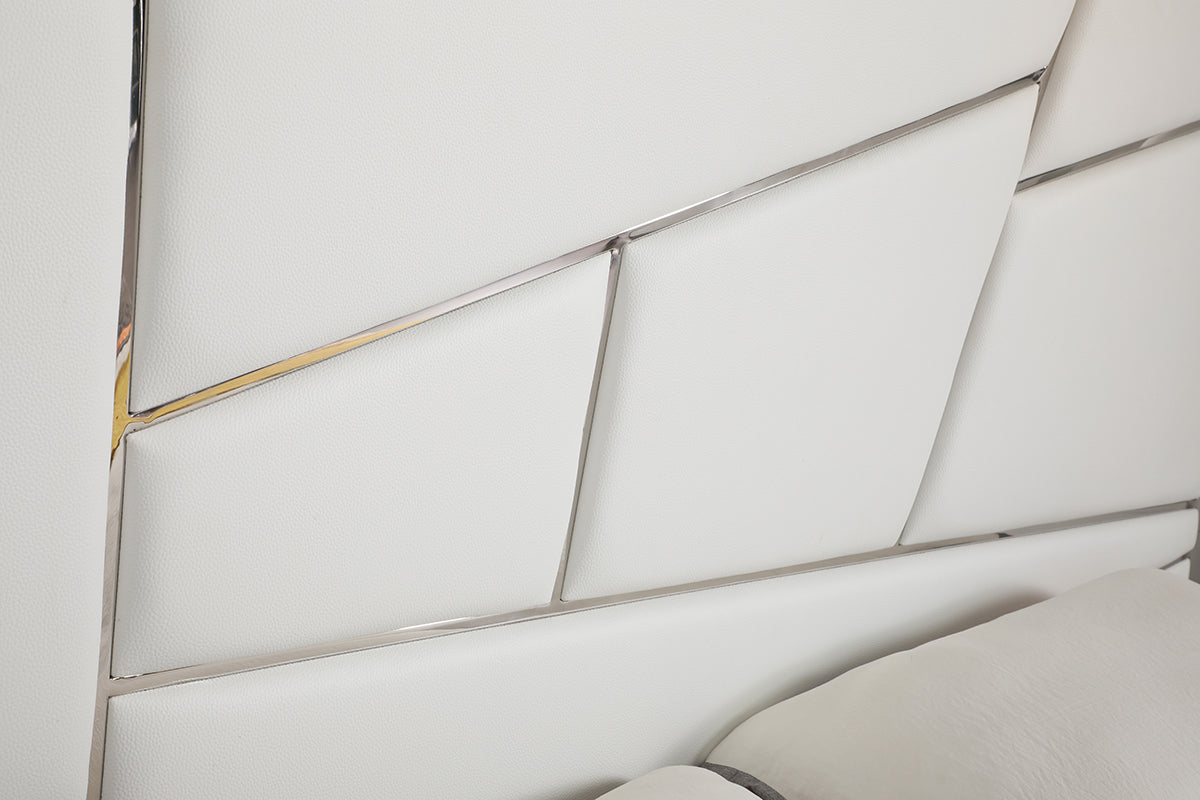 Queen Chrysler Modern White Bonded Leather Bed