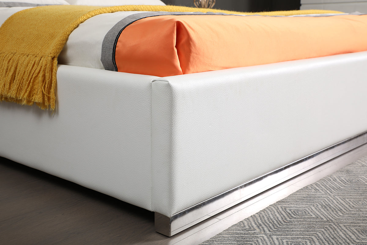 Queen Chrysler Modern White Bonded Leather Bed