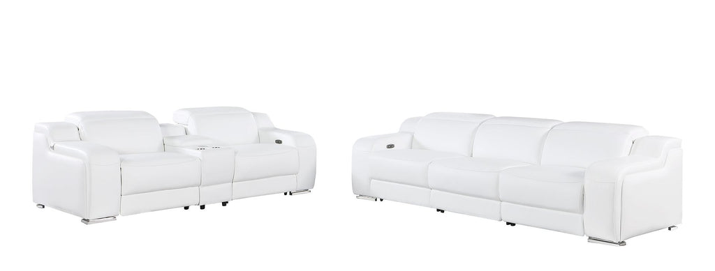 1116 DivanItalia 6-Piece Modular Power Reclining Sofa and Console Loveseat Set in Top Grain Italian Leather with 5 Power Recliners & Power Headrests - White - SKU 1116-WHITE-6.5-HT - view 3