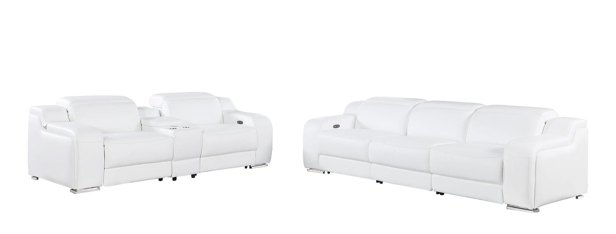 1116 DivanItalia 6-Piece Modular Power Reclining Sofa and Console Loveseat Set in Top Grain Italian Leather with 5 Power Recliners & Power Headrests - White - SKU 1116-WHITE-6.5-HT - view 3