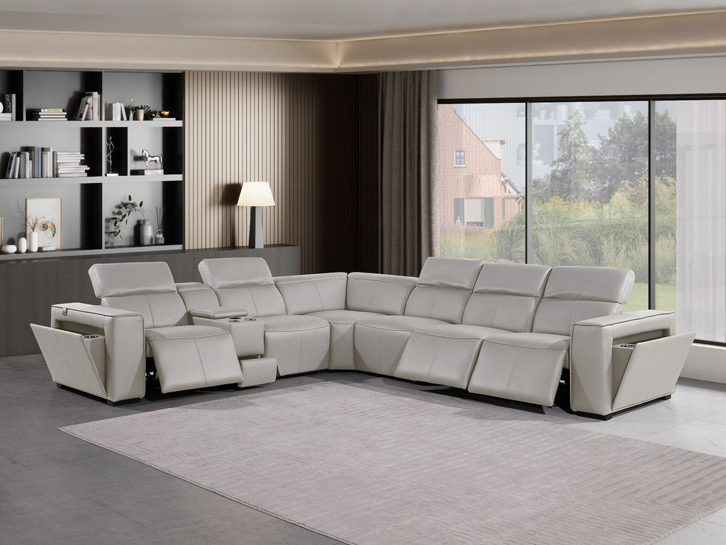 1224 Divanitalia 7-Piece L-Shaped Sectional Sofa in Top Grain Italian Leather with 3 Power Recliners & Power Headrests - Light Grey - SKU 1224-LT-GREY-7PC-3PWR-SECTIONAL - view 2