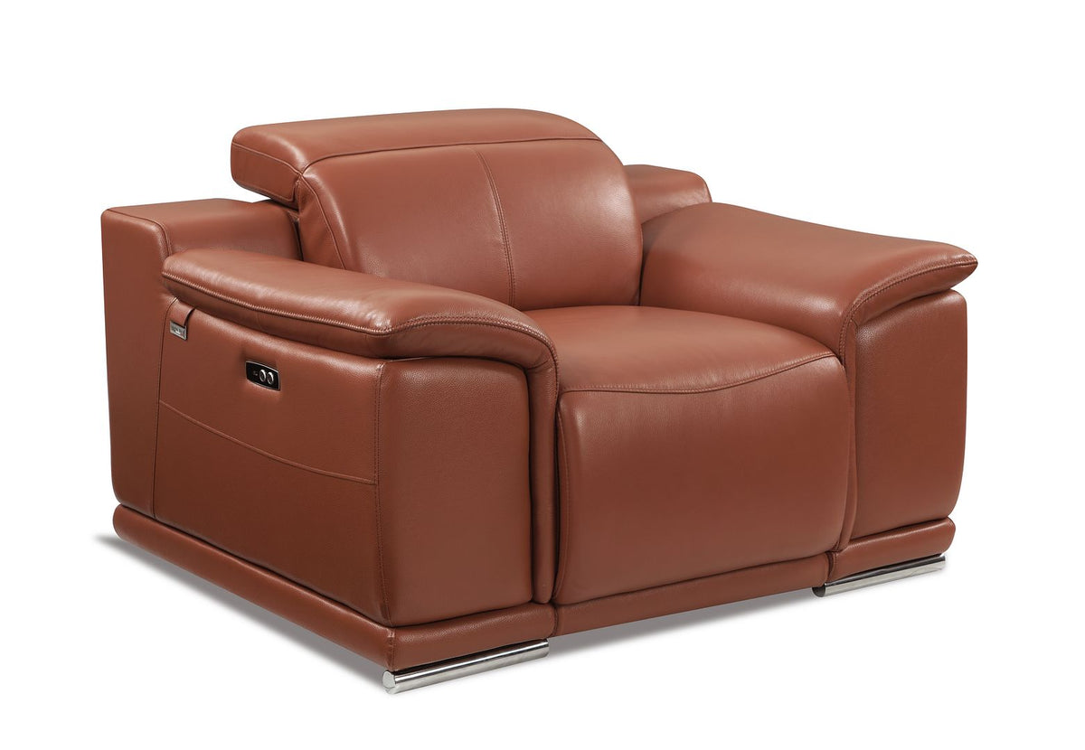 9762 Divanitalia Top Grain Italian Leather Power Reclining Chair with Adjustable Headrests - Camel - SKU 9762-PWR-CH-CAMEL - view 2