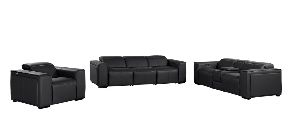 1224 Divanitalia 7-Piece Modular Power Reclining Sofa, Loveseat & Chair Set in Top Grain Italian Leather with 6 Power Recliners & Power Headrests - Black - SKU 1224-BLACK-7.6-HT-3PC - view 3