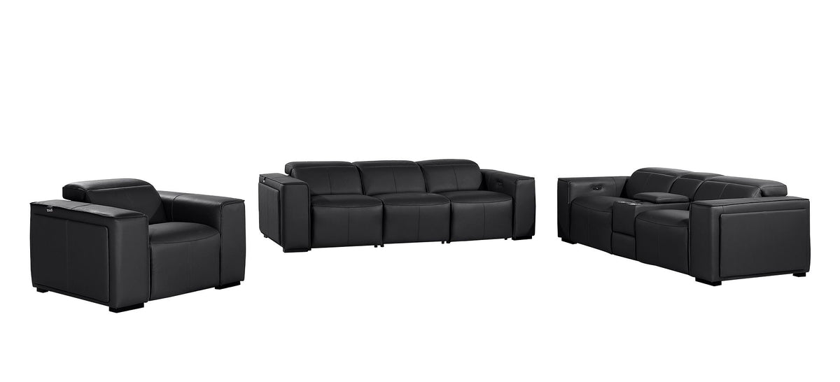 1224 Divanitalia 7-Piece Modular Power Reclining Sofa, Loveseat & Chair Set in Top Grain Italian Leather with 6 Power Recliners & Power Headrests - Black - SKU 1224-BLACK-7.6-HT-3PC - view 3
