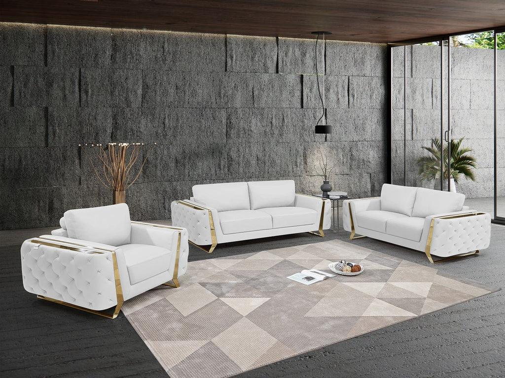 1050 Divanitalia 2-Piece Sofa Set in Top-grain Italian Leather - White - SKU 1050-WHITE-3PC