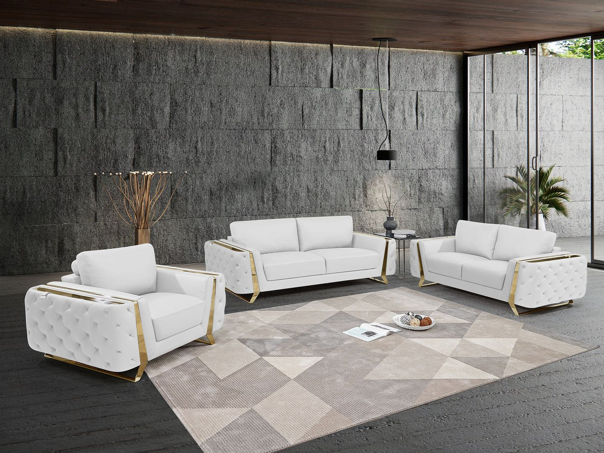 1050 Divanitalia 2-Piece Sofa Set in Top-grain Italian Leather - White - SKU 1050-WHITE-3PC