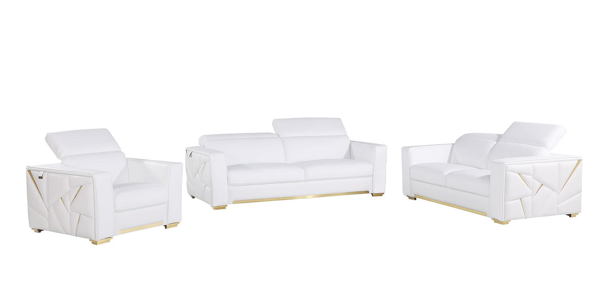 1120 Divanitalia 3-Piece Sofa Set with Adjustable Headrest in Top-grain Italian Leather - White - SKU 1120-WHITE-3PC - view 2