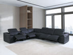 9762 Divanitalia 7-Piece L-Shaped Top Grain Italian Leather Sectional Sofa with 4 Power Recliners - Black