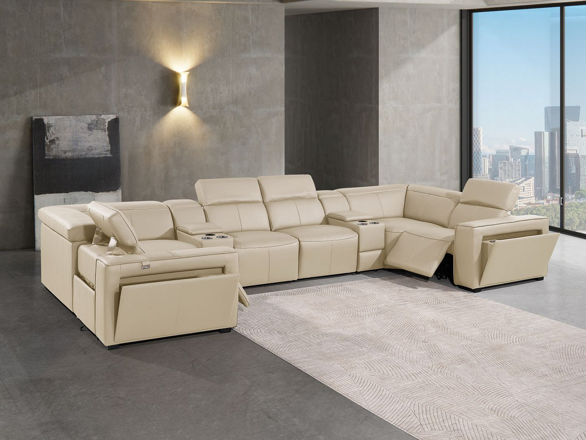 1224 Divanitalia 8-Piece U-Shaped Sectional Sofa in Top Grain Italian Leather with 2 Power Recliners & Power Headrests - Beige - SKU 1224-BEIGE-8PC-2PWR-U-SECTIONAL - view 2