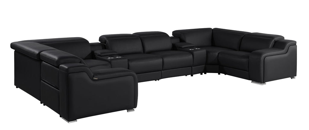 1116 Divanitalia 8-Piece U-Shaped Sectional Sofa in Top Grain Italian Leather with 2 Power Recliners & Power Headrests