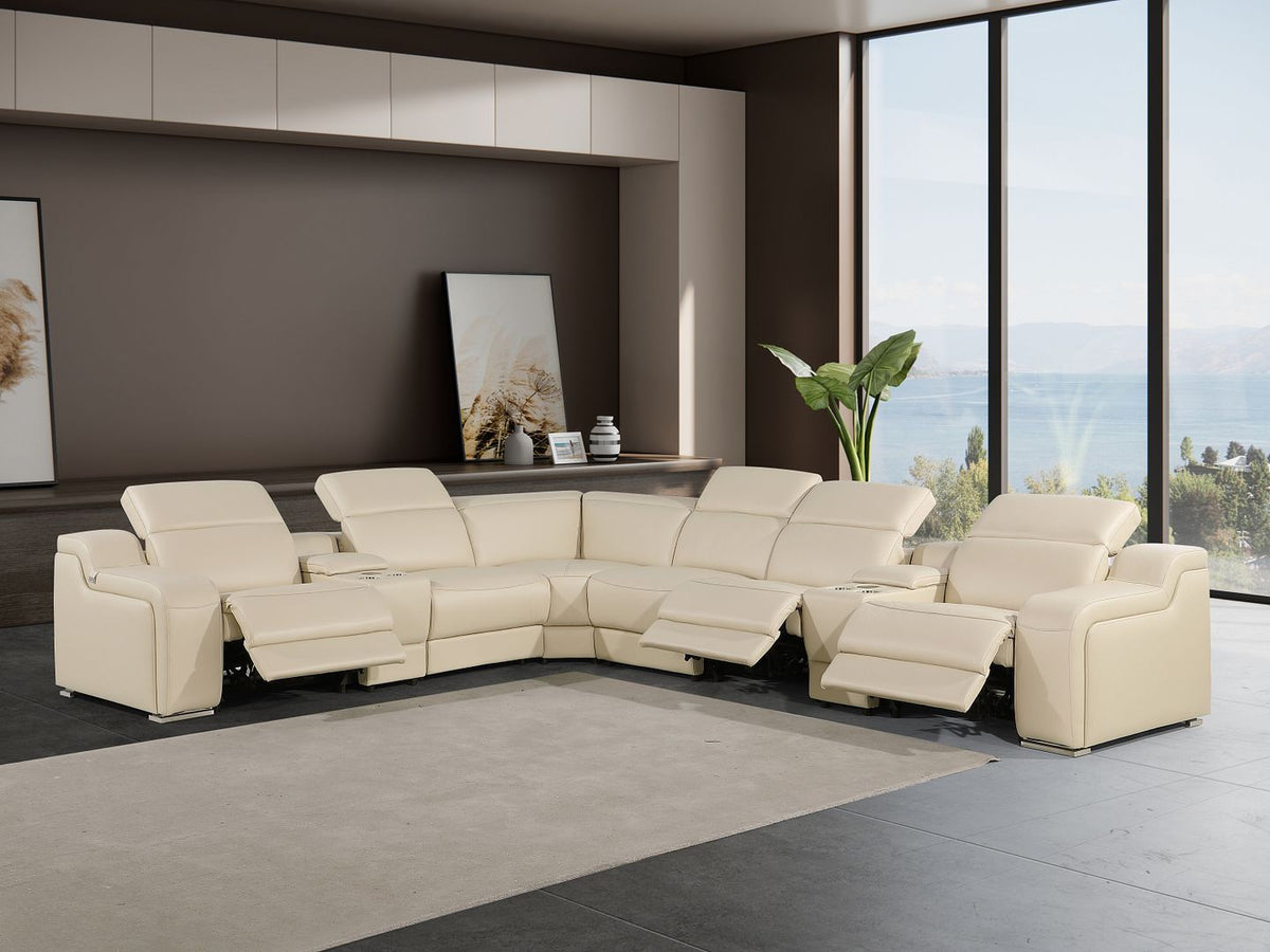 1116 Divanitalia 8-Piece L-Shaped Sectional Sofa in Top Grain Italian Leather with 3 Power Recliners & Power Headrests - Beige - SKU 1116-BEIGE-8PC-3PWR-SECTIONAL- GROUP
