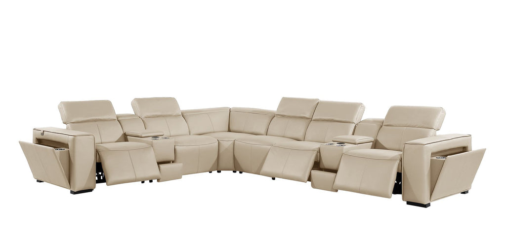 1224 Divanitalia 8-Piece L-Shaped Sectional Sofa in Top Grain Italian Leather with 3 Power Recliners & Power Headrests - Beige - SKU 1224-BEIGE-8PC-3PWR-SECTIONAL - view 4
