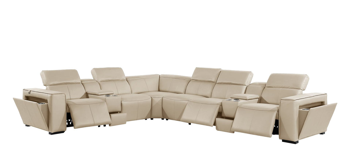 1224 Divanitalia 8-Piece L-Shaped Sectional Sofa in Top Grain Italian Leather with 3 Power Recliners & Power Headrests - Beige - SKU 1224-BEIGE-8PC-3PWR-SECTIONAL - view 4