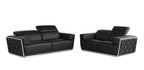 1111 Divanitalia 2-Piece Sofa Set with Adjustable Headrest in Top-grain Italian Leather - Black - SKU 1111-BLACK-2PC - view 2