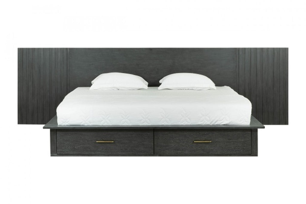 Manchester - Contemporary Platform Dark Grey Bed with Drawers