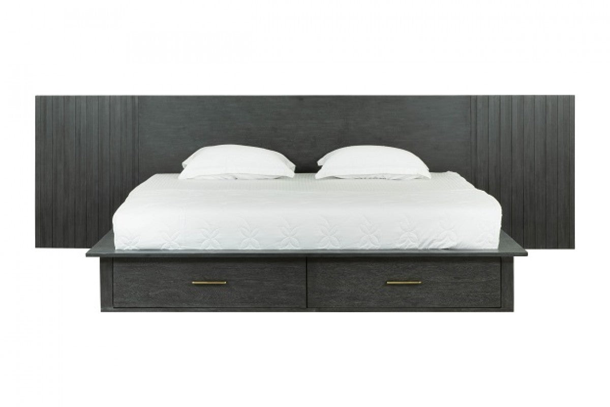 Manchester - Contemporary Platform Dark Grey Bed with Drawers