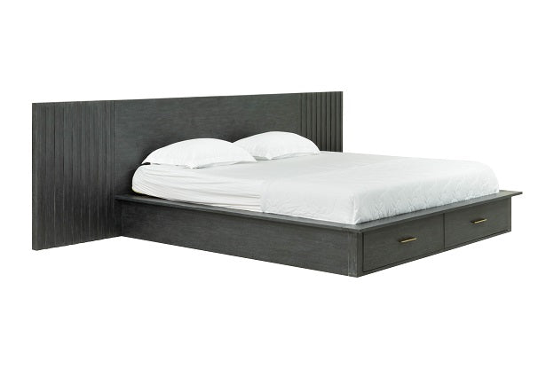 Manchester - Contemporary Platform Dark Grey Bed with Drawers