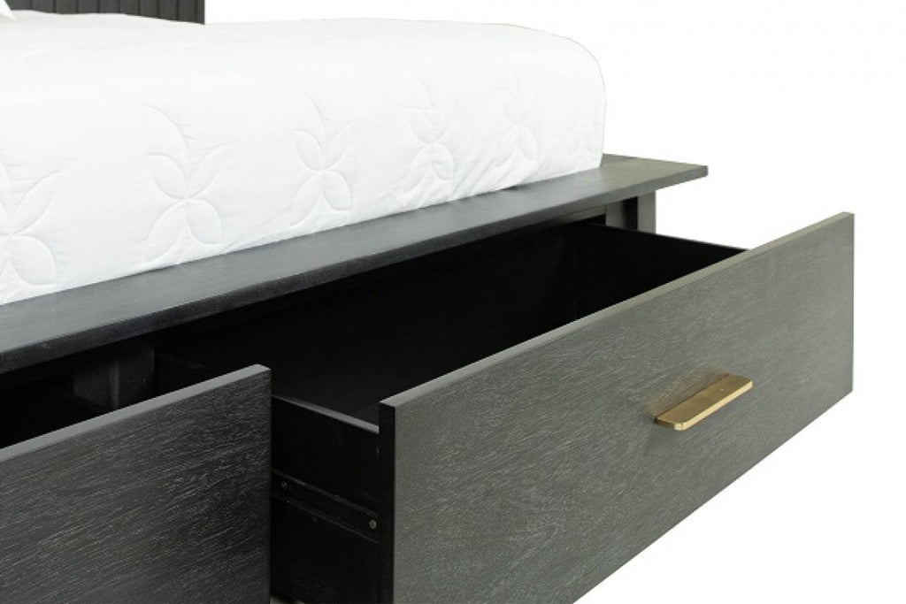 Manchester - Contemporary Platform Dark Grey Bed with Two Nightstands - Contemporary Platform Dark Grey Bed with Two Nightstands