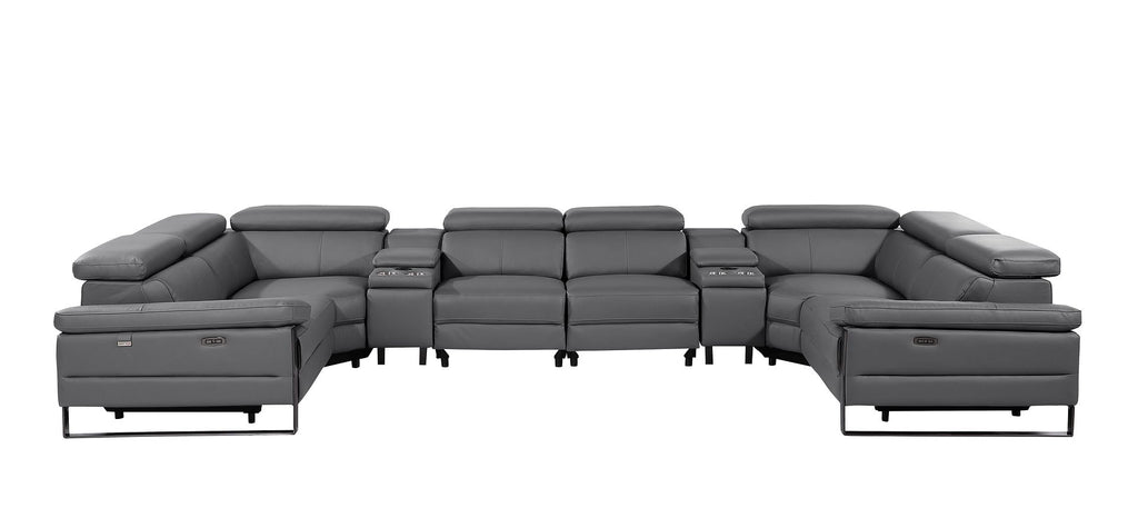 1246 Divanitalia 8-Piece U-Shaped Modular Power Reclining Sectional Sofa with 4 Power Recliners and Power Headrests - Top Grain Italian Leather
