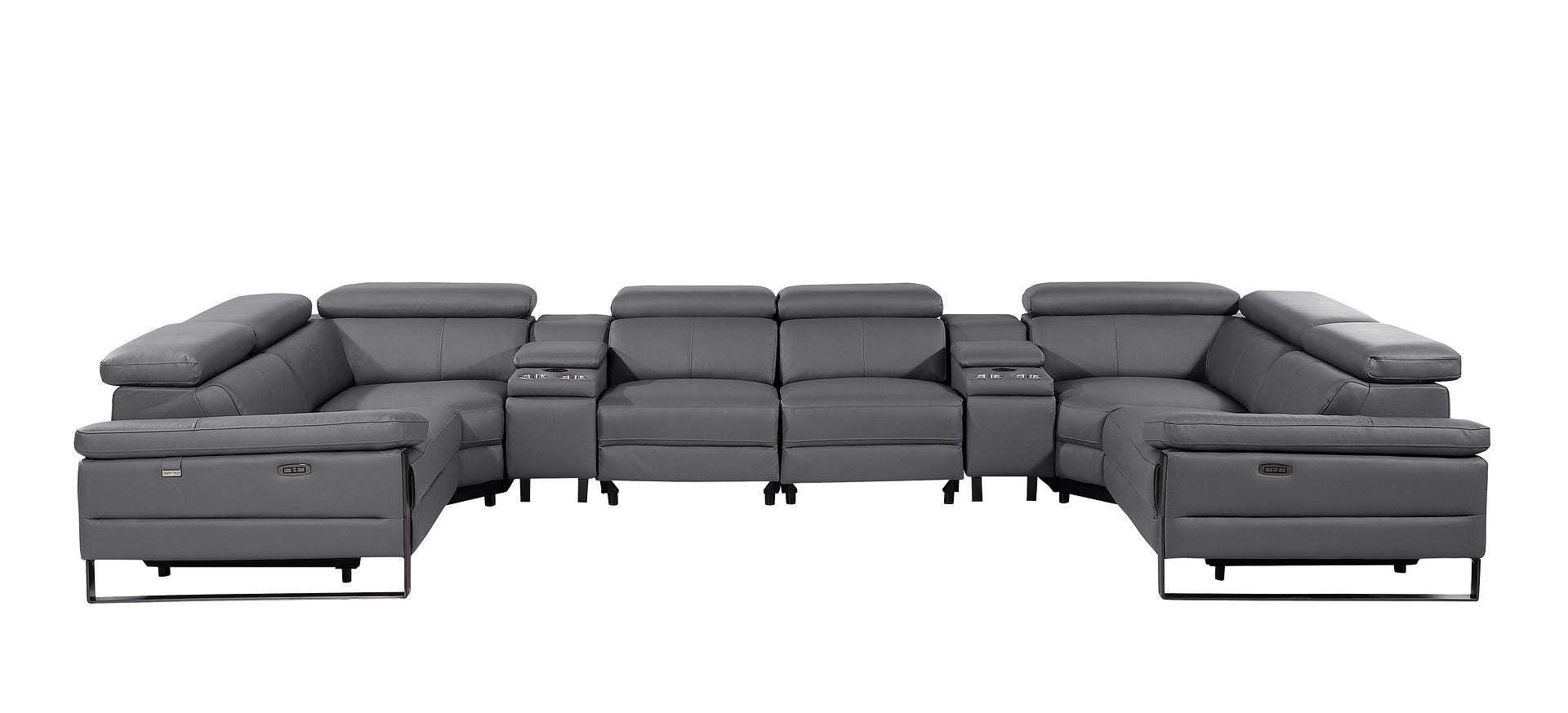 1246 Divanitalia 8-Piece U-Shaped Modular Power Reclining Sectional Sofa with 4 Power Recliners and Power Headrests - Top Grain Italian Leather