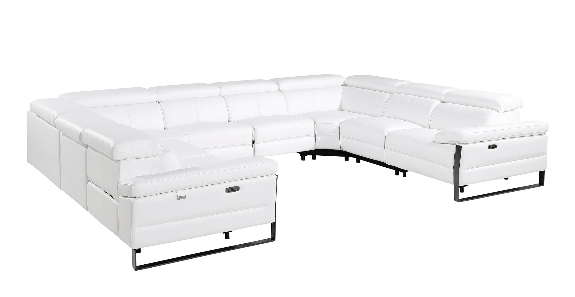 1246 Divanitalia 8-Piece U-Shaped Modular Power Reclining Sectional Sofa with 4 Power Recliners and Power Headrests - Top Grain Italian Leather