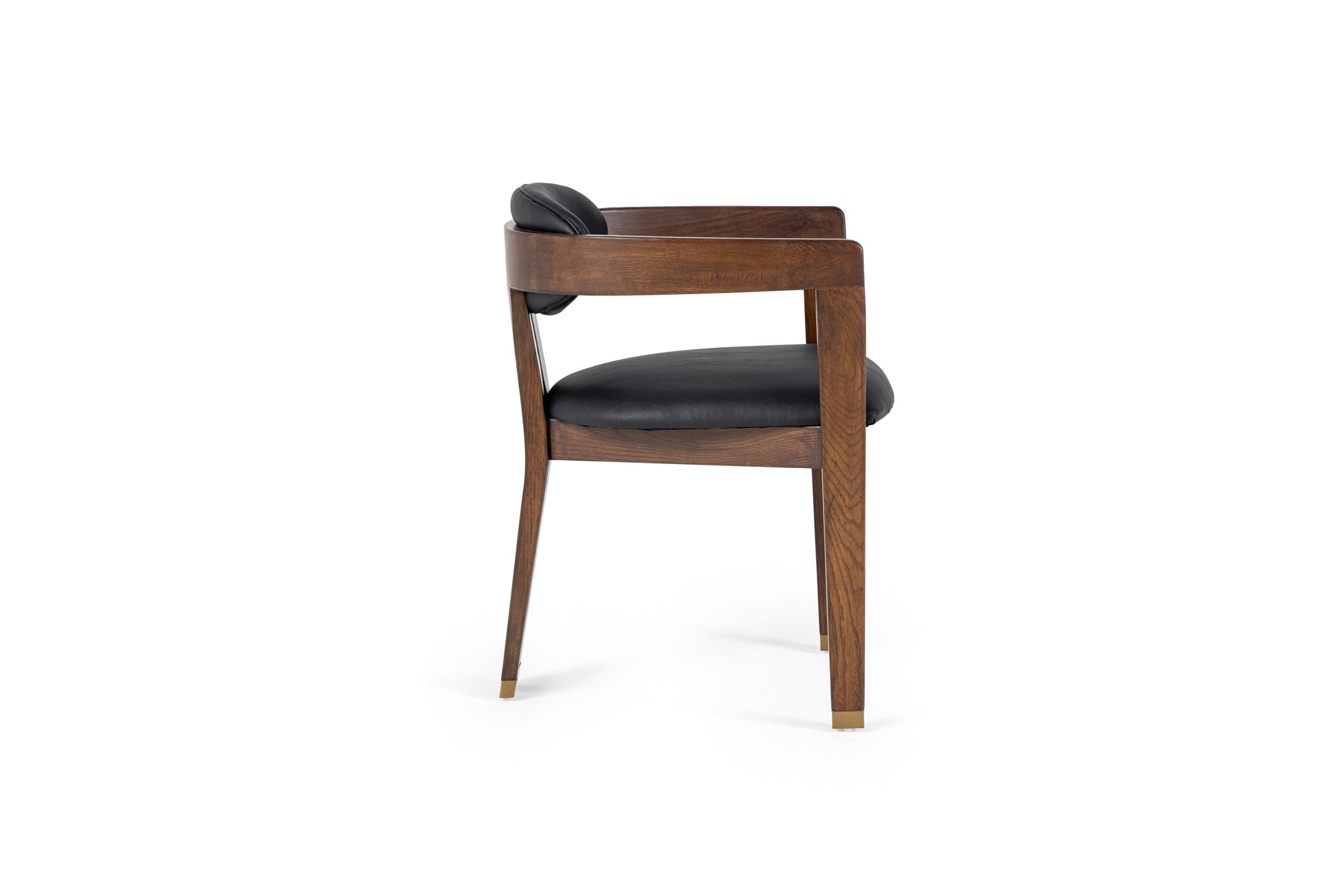 Belton - Modern Black Vegan Leather + Brown Oak Dining Chair