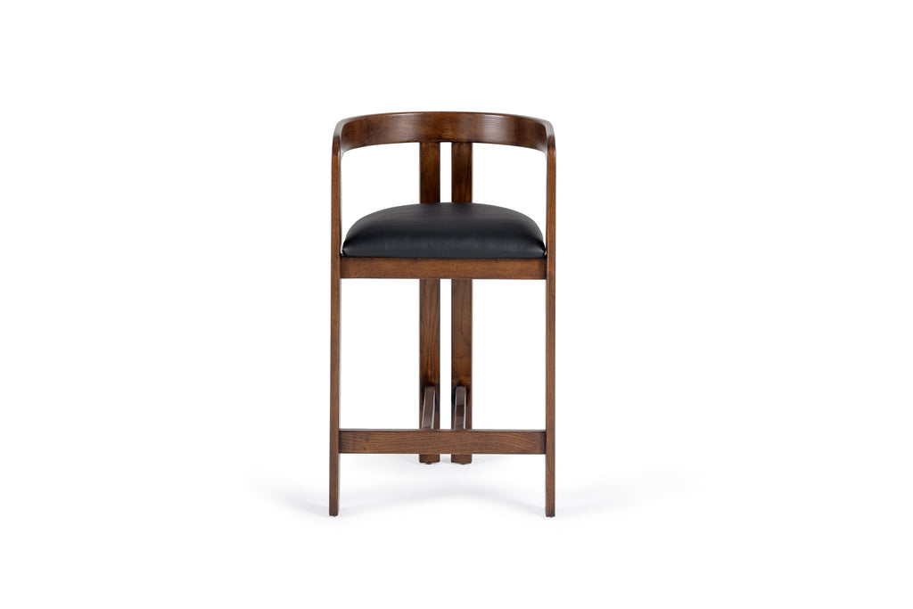 Belton - Modern Black Vegan Leather + Brown Oak Counter Chair