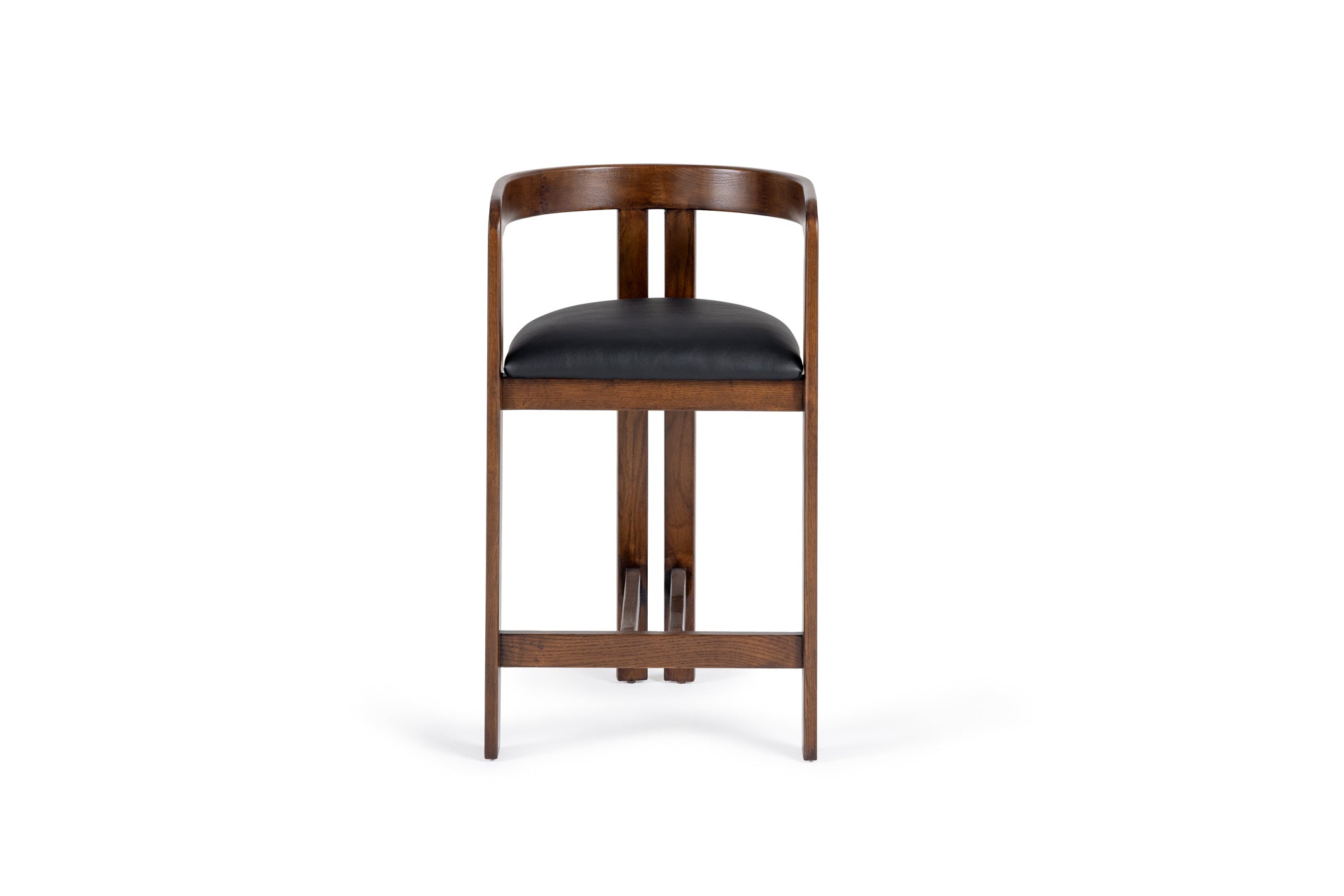 Belton - Modern Black Vegan Leather + Brown Oak Counter Chair